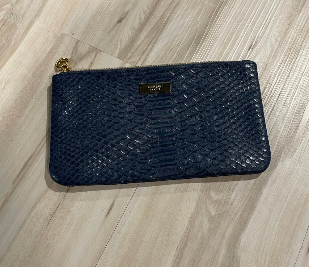 Cle de peau beaute navy snakeskin makeup bag